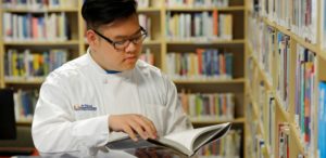 student in the library