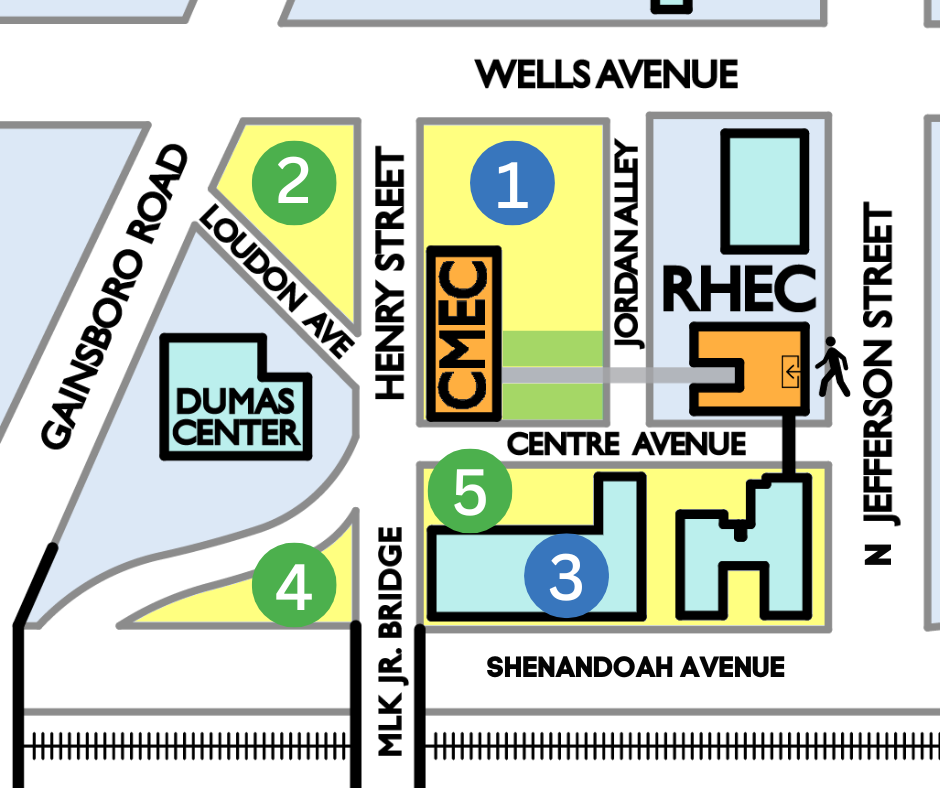 Map of Roanoke Higher Education Center campus and parking